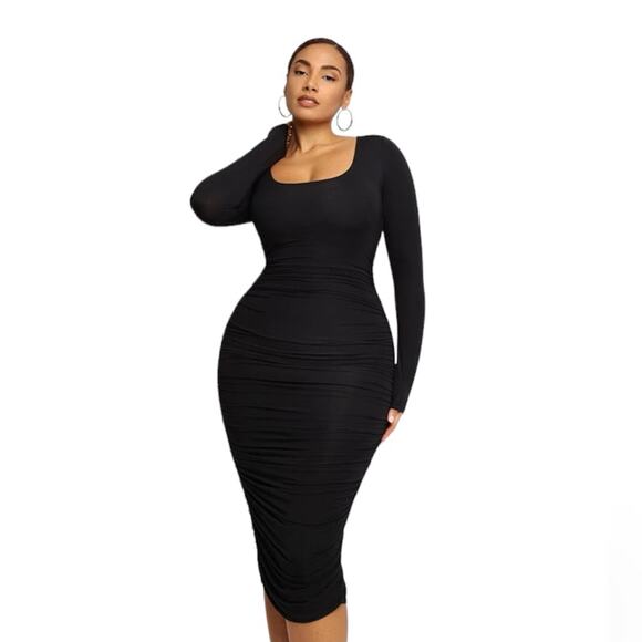 NWT Shapellx Smooth Ruched Shaping Dress black Sz M - Picture 1 of 6